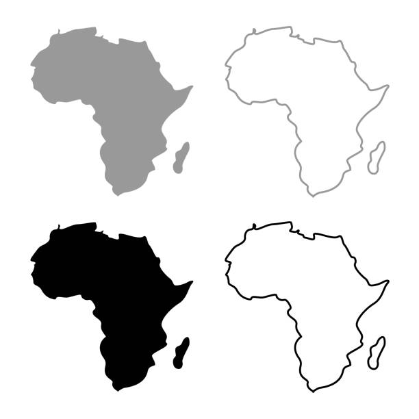 mapa afryki ikona zestaw szary czarny kolor - south africa stock illustrations