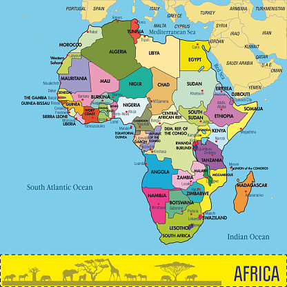 Carte De Lafrique Avec Tous Les Pays Et Leurs Capitales Vecteurs libres