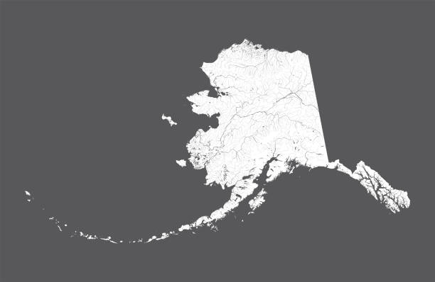 Map of Alaska with lakes and rivers. U.S. states - map of Alaska. Hand made. Rivers and lakes are shown. Please look at my other images of cartographic series - they are all very detailed and carefully drawn by hand WITH RIVERS AND LAKES. alaska stock illustrations