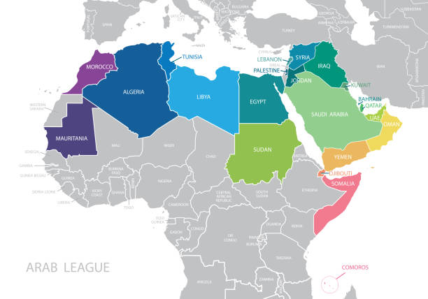карта лиги арабских государств. - comoros stock illustrations