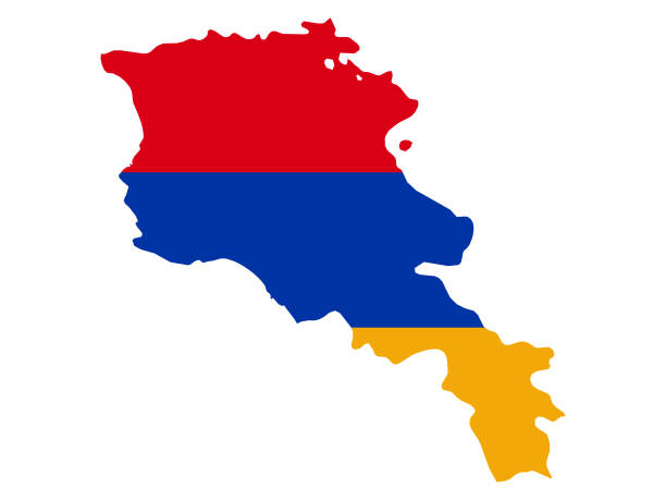stockillustraties, clipart, cartoons en iconen met kaart van armenië met nationale vlag - armenia