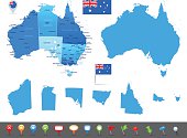 Vector maps of Australia with variable specification and icons
