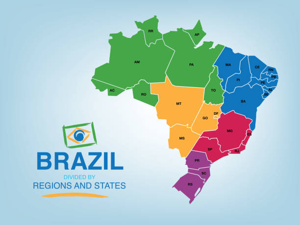 illustrazioni stock, clip art, cartoni animati e icone di tendenza di mappa del brasile in vettore - brasile