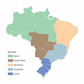 Map of Brazil with divisions of states and regions