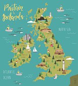 Illustration map with animals, nature and landmarks. Vector illustration