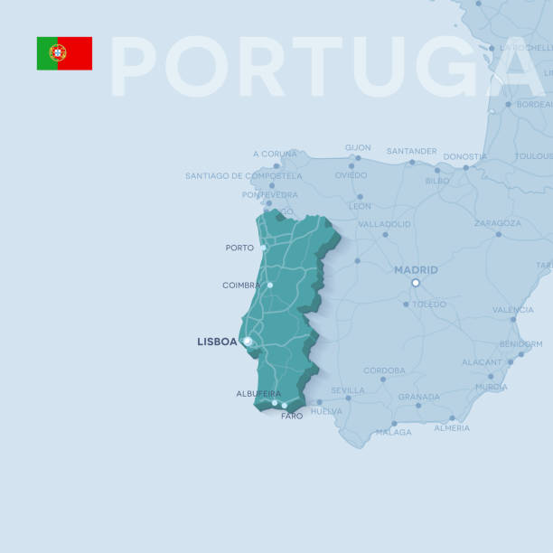 ilustrações de stock, clip art, desenhos animados e ícones de map of cities and roads in portugal. - oporto
