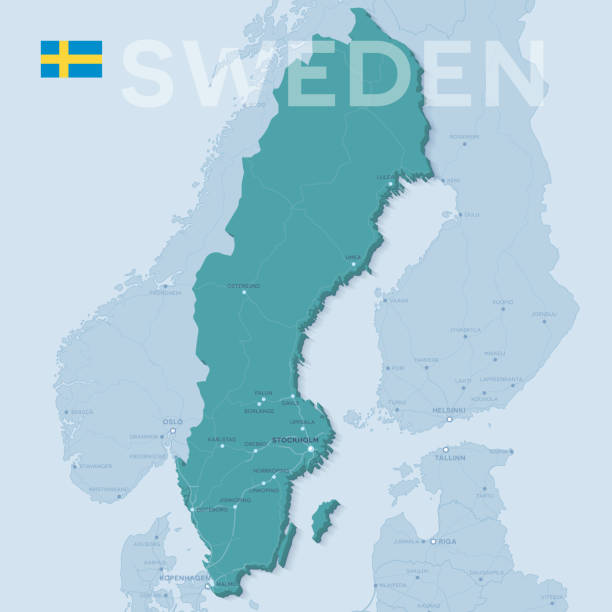 ilustrações de stock, clip art, desenhos animados e ícones de map of cities and roads in sweden. - malmo