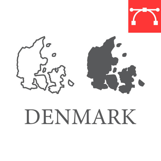 ilustrações de stock, clip art, desenhos animados e ícones de map of denmark line and glyph icon - denmark