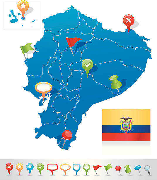 karte von ecuador mit navigation symbole - galápagos stock-grafiken, -clipart, -cartoons und -symbole