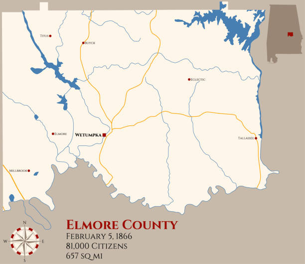 Map of Elmore County in Alabama Large and detailed map of Elmore county in Alabama, USA elmore stock illustrations