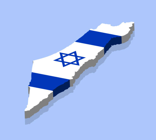 ilustraciones, imágenes clip art, dibujos animados e iconos de stock de mapa 3d de israel con bandera israelí - israel