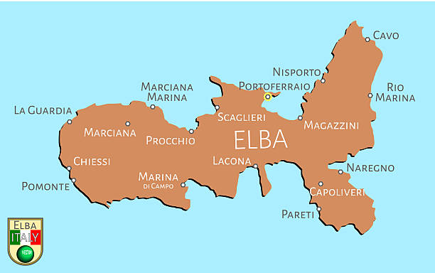 illustrazioni stock, clip art, cartoni animati e icone di tendenza di mappa di italia, isola d'elba - isola d'elba