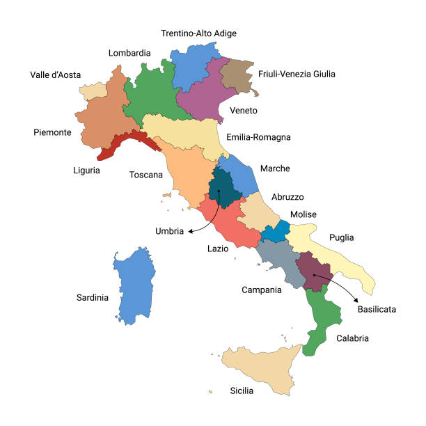 illustrazioni stock, clip art, cartoni animati e icone di tendenza di mappa dell'italia e delle sue regioni - napoli genoa