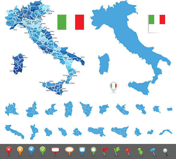map of italy - states, cities and navigation icons - lazio stock illustrations