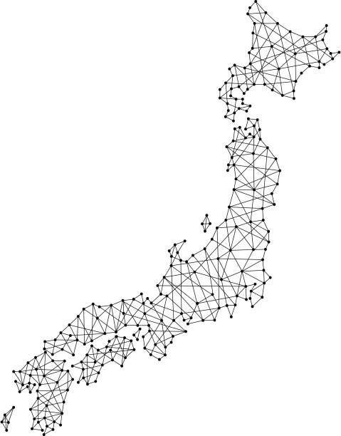 多角形を黒線とベクトル図のドットから日本の地図 - 日本地図点のイラスト素材／クリップアート素材／マンガ素材／アイコン素材