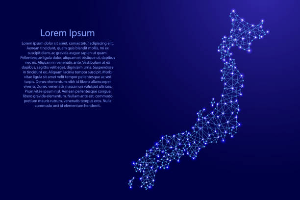 青い折れ線から光る日本地図星ベクトル図 - 日本地図点のイラスト素材／クリップアート素材／マンガ素材／アイコン素材
