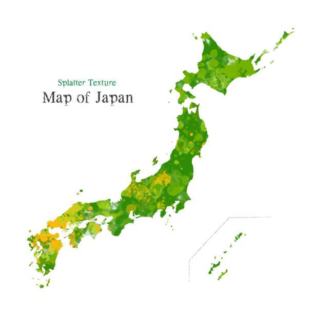 bildbanksillustrationer, clip art samt tecknat material och ikoner med karta över japan, splatter textur - skärgård