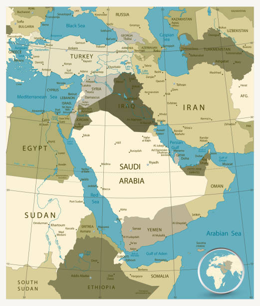 Map of Middle East and Asia. Military Colors Map of Middle East and Asia. Military Colors. jordan middle east stock illustrations