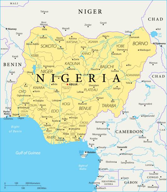 stockillustraties, clipart, cartoons en iconen met kaart van nigeria - vector - nigeria