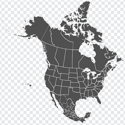 Map of North America. Detailed map of North America with States of the USA and Provinces of Canada and all Mexican States. Template.  EPS10.