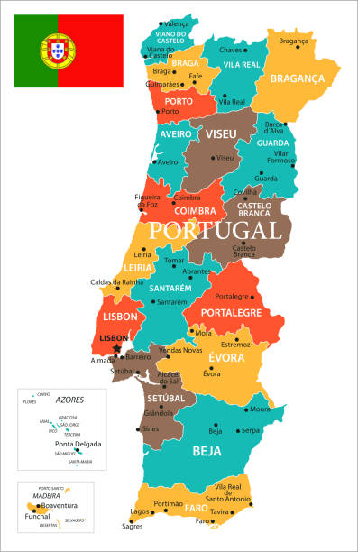 ilustrações de stock, clip art, desenhos animados e ícones de map of portugal - vector - braga