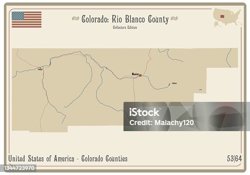 istock Map of Rio Blanco County in Colorado 1344723970