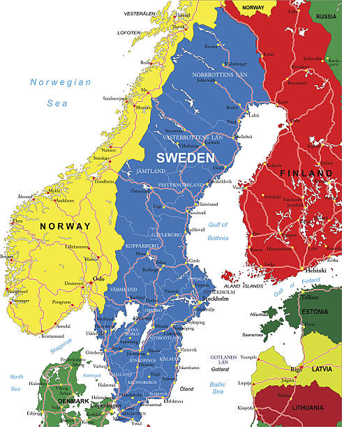 bildbanksillustrationer, clip art samt tecknat material och ikoner med map of sweden including norway and finland - helsingborg