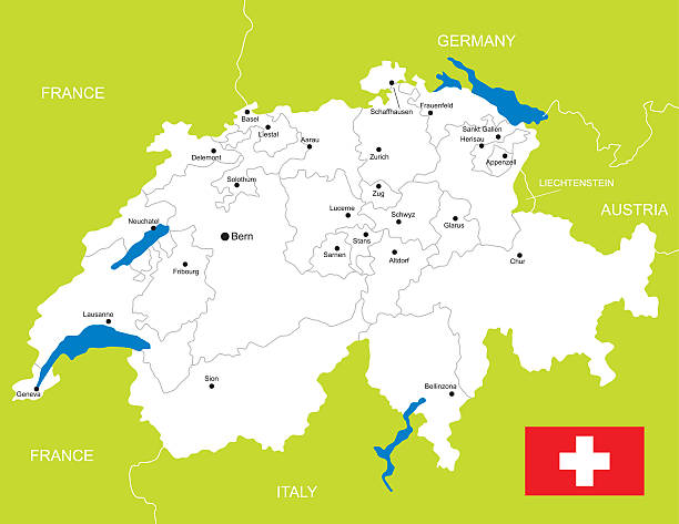 karte der schweiz - freiburg stock-grafiken, -clipart, -cartoons und -symbole