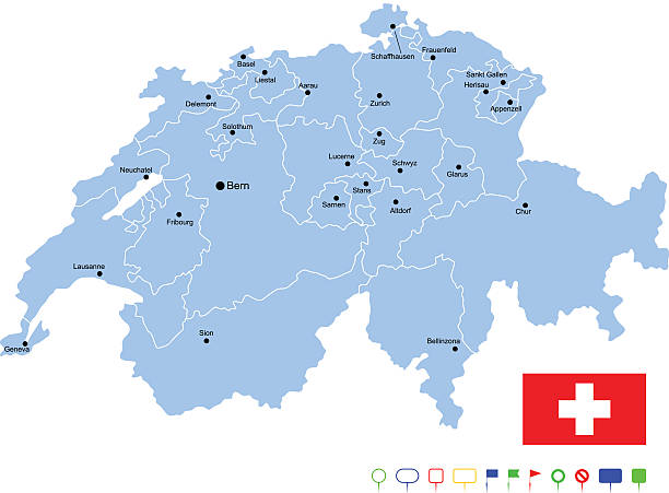 mapa szwajcaria - freiburg stock illustrations