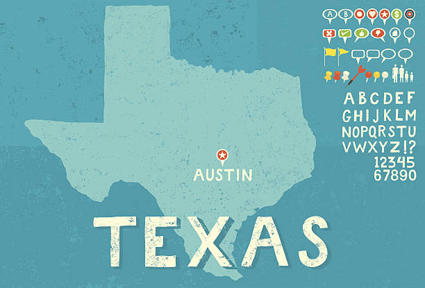Map of Texas with icons vector art illustration