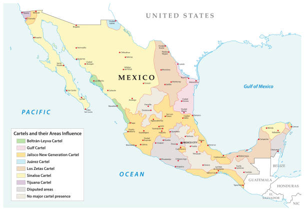 mapa meksykańskich karteli narkotykowych i ich sfer wpływów - tijuana stock illustrations