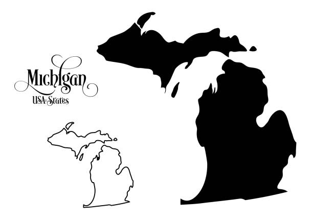 아메리카 합중국 (미국) 미시간 주-흰색 배경 그림의 지도 - michigan stock illustrations