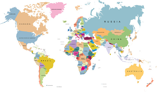 Karta Över Världen Med Länder På En Vit Bakgrund-vektorgrafik och fler