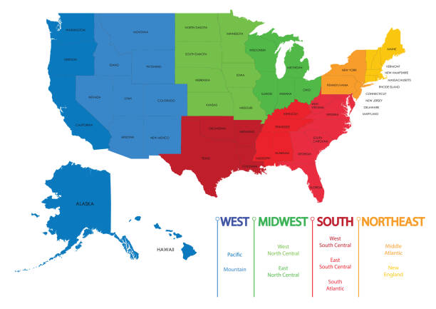 map of united states of america regions, maps usa - 美國 幅插畫檔、美工圖案、卡通及圖標