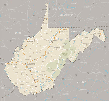 Map of West Virginia in grey and tan