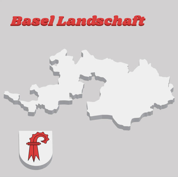 3D Map outline and Coat of arms of Basel-Landschaft, The canton of Switzerland. 3D Map outline and Coat of arms of Basel-Landschaft, The canton of Switzerland with name text Basel Landschaft. basel landschaft canton stock illustrations