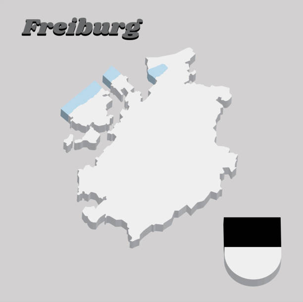 3d карта наброски и герб фрайбурга, кантон швейцария. - freiburg stock illustrations