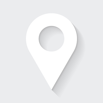Map pin. Icon with long shadow on blank background - Flat Design