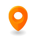Orange map pin, pointer, marker sign