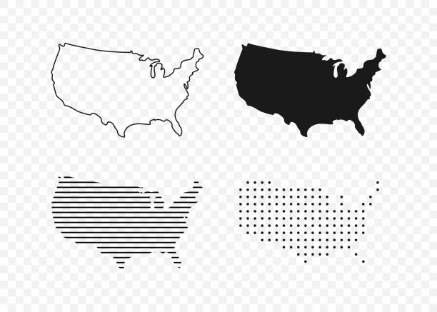アメリカの地図。usa ベクトル アイコン。アメリカの地図。米国はフラットとラインデザインでマップします。ベクトルの図 - アメリカ合衆国点のイラスト素材／クリップアート素材／マンガ素材／アイコン素材