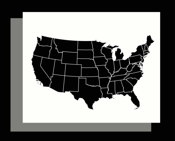 ilustraciones, imágenes clip art, dibujos animados e iconos de stock de ilustración de esbozo de vector usa mapa en un fondo blanco y negro abstracto - michigan iowa