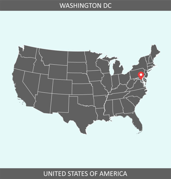 USA map vector with capital city location Washington DC for educational purposes Downloadable outline vector map of United States of America for educational purposes. The map is accurately prepared by a map expert. michigan iowa stock illustrations