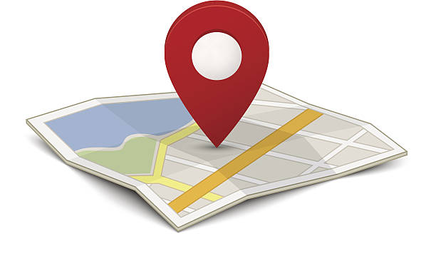 Map with a pin Map with a pin isolated on white famous place stock illustrations