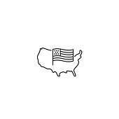 istock USA map with flag - vector thin line icon 1010501060