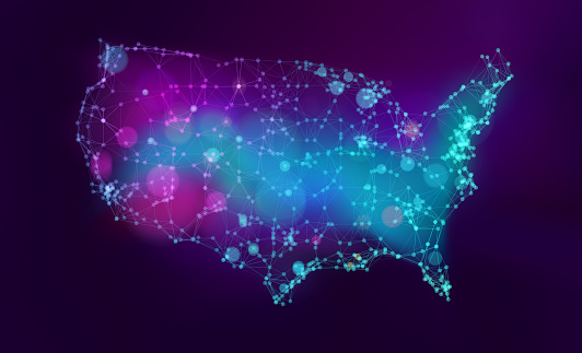 USA map with particles connection