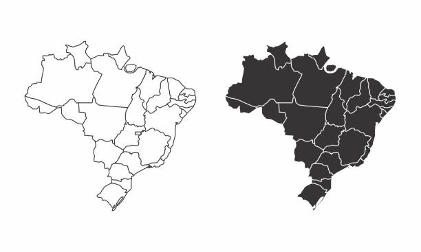 Maps of Brazil Simplified maps of Brazil with state divisions. Black and white outlines. cartography stock illustrations