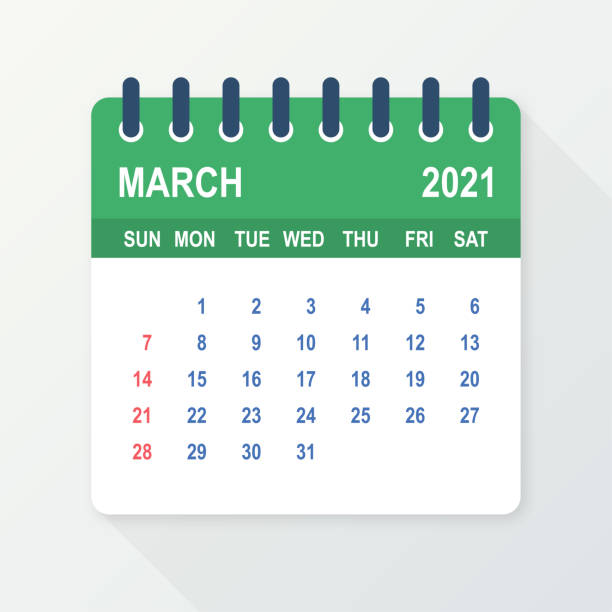 märz 2021 kalenderblatt. kalender 2021 im flachen stil. vektor-illustration - merz stock-grafiken, -clipart, -cartoons und -symbole