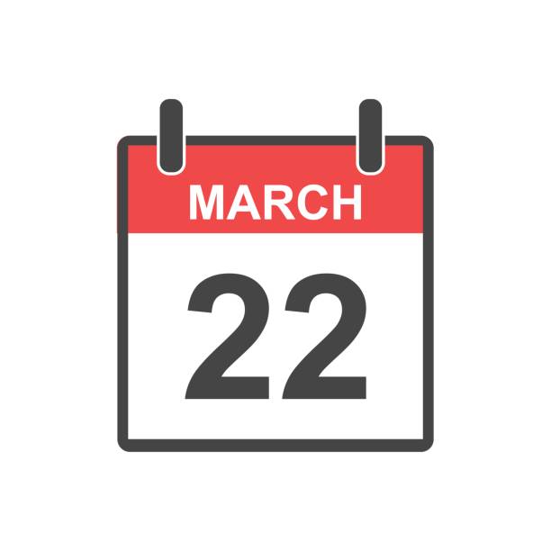 ikona kalendarza 22 marca. ilustracja wektorowa w stylu płaskim. - data stock illustrations