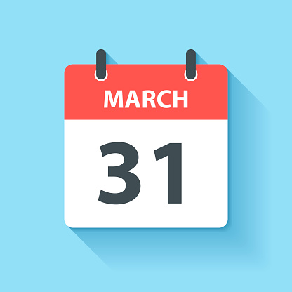 March 31 - Daily Calendar Icon in flat design style
