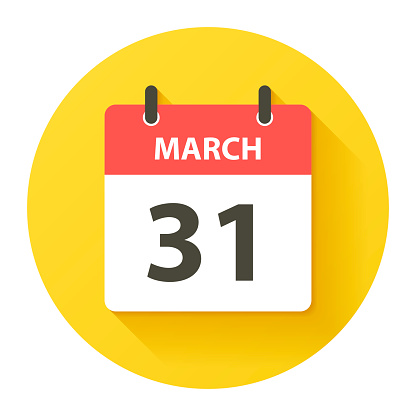 March 31 - Round Daily Calendar Icon in flat design style